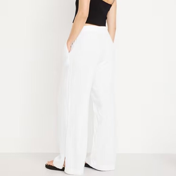 New with Tags High-Waisted Crinkle Gauze Super Wide-Leg Pants in White Sz Medium - Picture 2 of 7